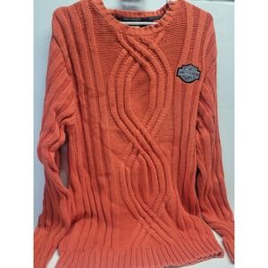 Harley Davidson Orange Cable Knit Sweater Men's Small‎ Cotton